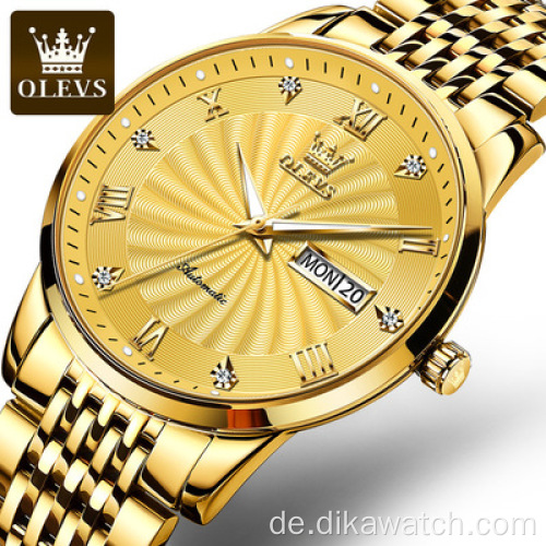 OLEVS 6630 Herrenuhr Luxus Automatische Mechanische Edelstahluhren Fashion Business Hohle Design Armbanduhr für Mann